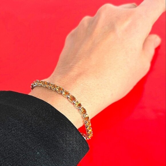 925 Sterling Silver Bracelet with Natural Citrine Gemstone. - Picture 6 of 11